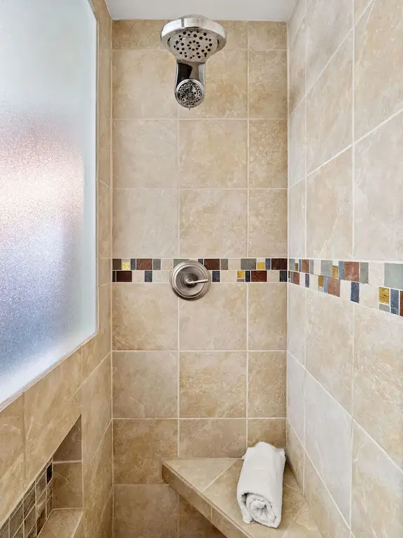 Bathroom 2 has a stand up stone shower