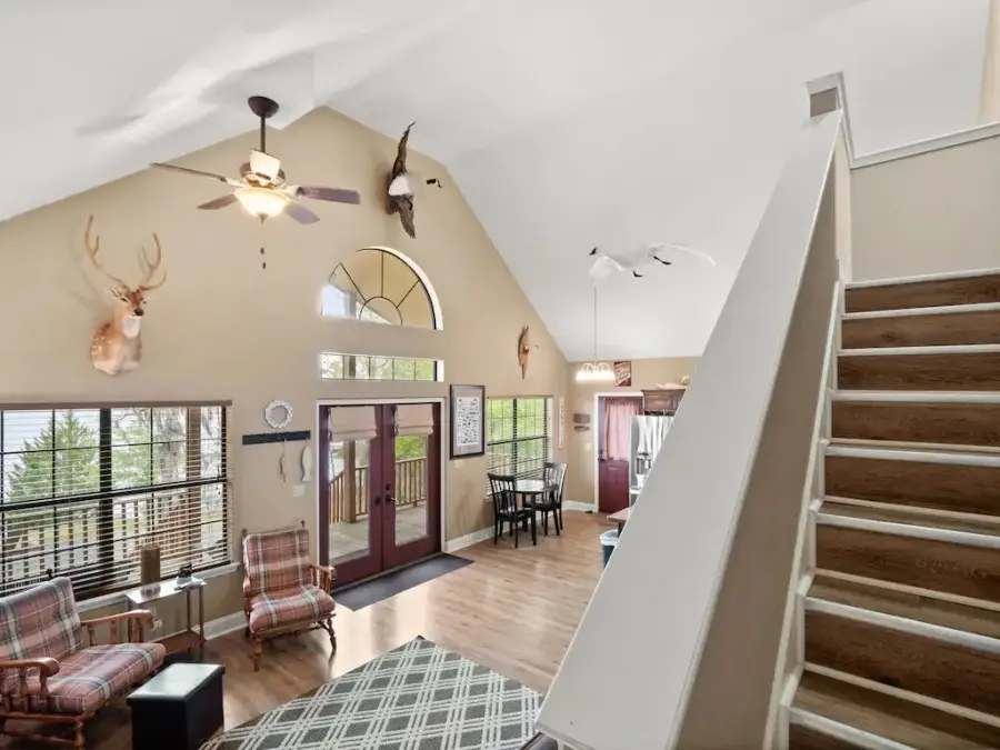View of the living room from the stairway