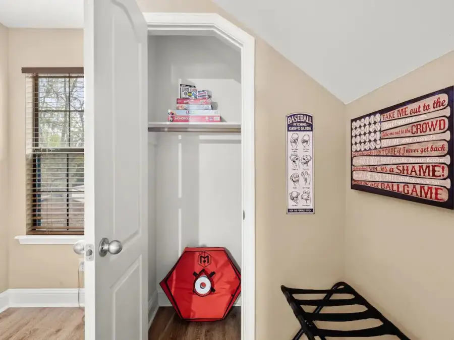 Board games are located in the loft closet